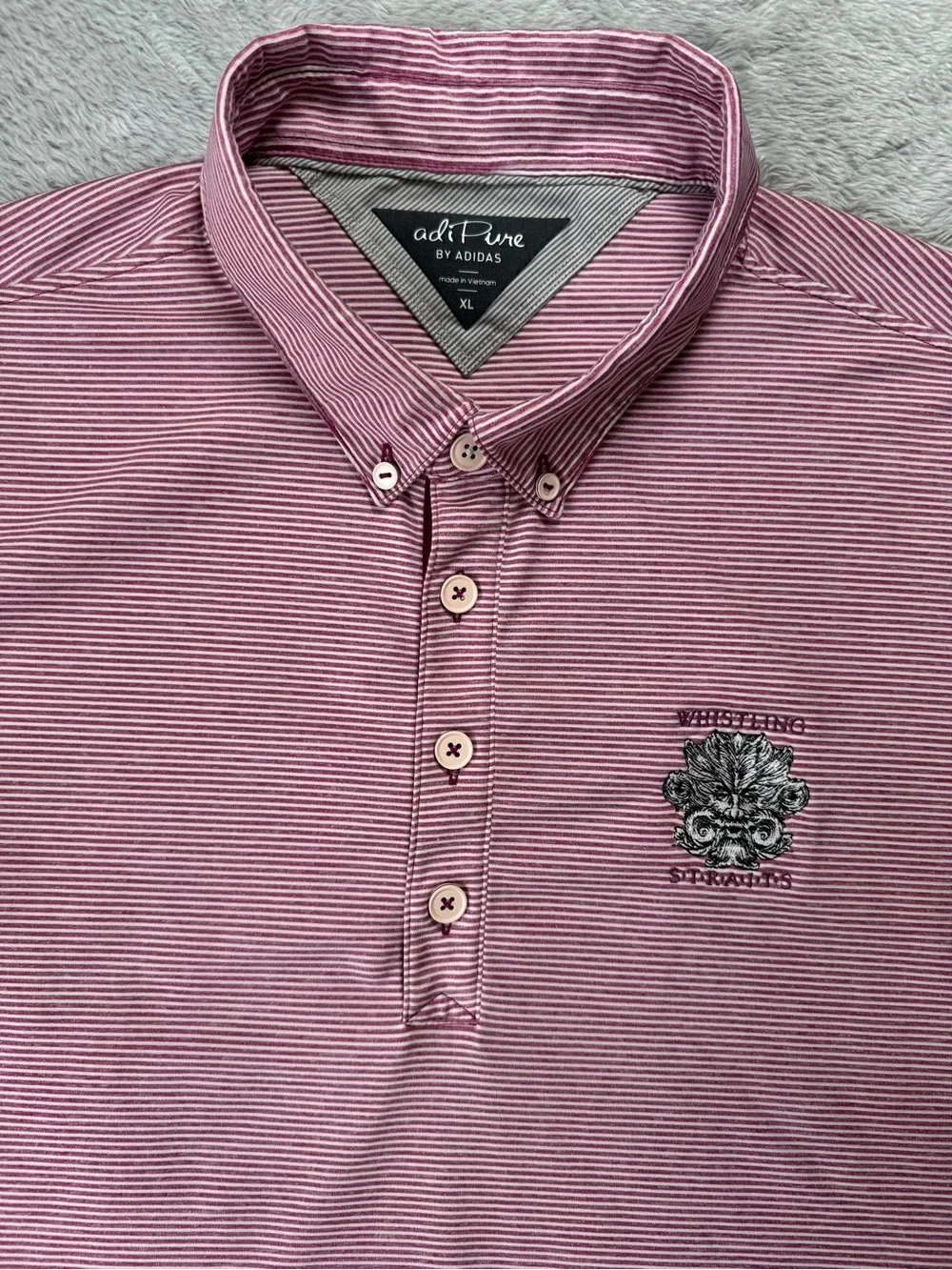 Adidas adiPure Whistling Straits Golf Polo XL Pink Striped Performance Shirt